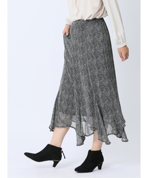 m.f.editorial（エムエフエディトリアル）の「【裏地付き ロング丈 ウエストゴム ウォッシャブル】m.f.エディトリアル レディース シフォン幾何柄 エスカルゴスカート（スカート・レディース・ダークウッド/ブラック・MEDIUM/LARGE）」の22枚目の写真