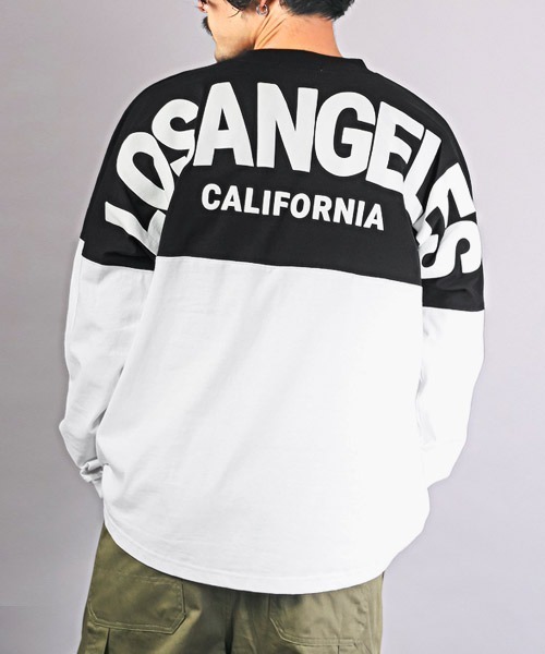 LUXSTYLE(ラグスタイル)の「バックロゴ発泡プリントロンT(Tシャツ/カットソー・メンズ・ブラック×ホワイト/ピンク/ベージュ/ホワイト/ブラック・M/L)」の1枚目の写真