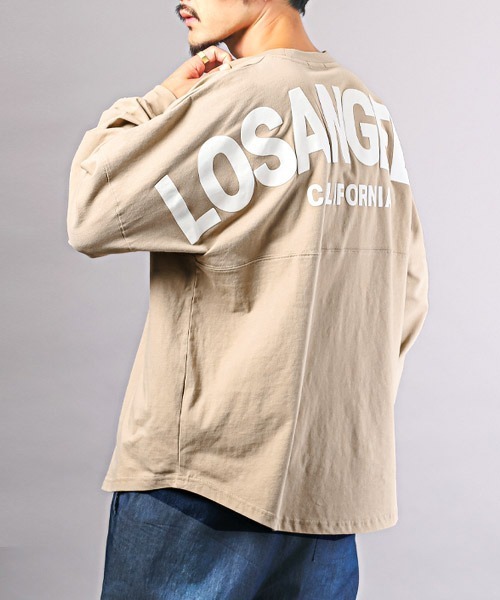 LUXSTYLE(ラグスタイル)の「バックロゴ発泡プリントロンT(Tシャツ/カットソー・メンズ・ブラック×ホワイト/ピンク/ベージュ/ホワイト/ブラック・M/L)」の4枚目の写真