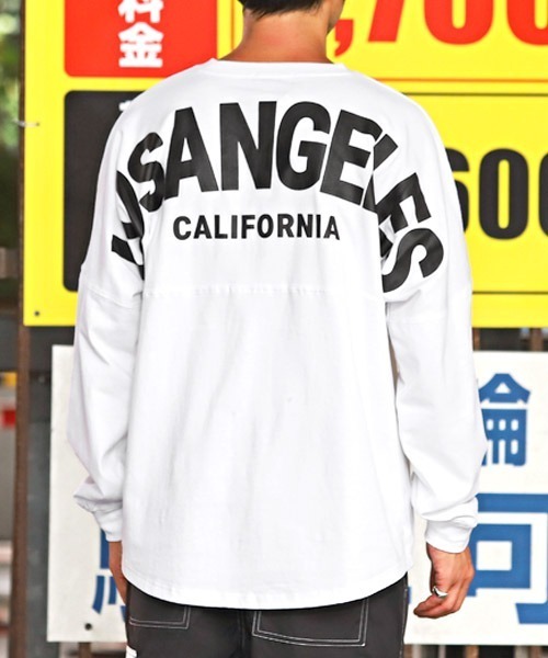 LUXSTYLE(ラグスタイル)の「バックロゴ発泡プリントロンT(Tシャツ/カットソー・メンズ・ブラック×ホワイト/ピンク/ベージュ/ホワイト/ブラック・M/L)」の6枚目の写真
