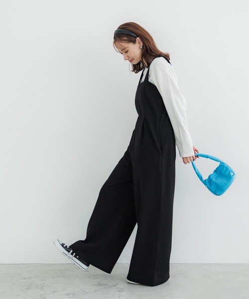 coca（coca）（コカ）の「裏起毛カットカルゼタックサロペット（サロペット/オーバーオール・レディース・アイボリー/ブラック・M/L）」の5枚目の写真