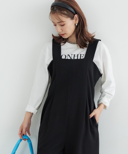 coca（coca）（コカ）の「裏起毛カットカルゼタックサロペット（サロペット/オーバーオール・レディース・アイボリー/ブラック・M/L）」の4枚目の写真