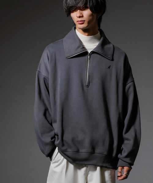 KANGOL(カンゴール)の「【KANGOL×A.S.Mコラボ】ハーフジップ 裏起毛スウェット / ハイネック プルオーバー ルーズトレーナー(スウェット・メンズ・チャコールグレー/オフホワイト/ブラック/ブルーグリーン・M/L)」の3枚目の写真