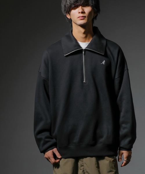 KANGOL(カンゴール)の「【KANGOL×A.S.Mコラボ】ハーフジップ 裏起毛スウェット / ハイネック プルオーバー ルーズトレーナー(スウェット・メンズ・チャコールグレー/オフホワイト/ブラック/ブルーグリーン・M/L)」の1枚目の写真
