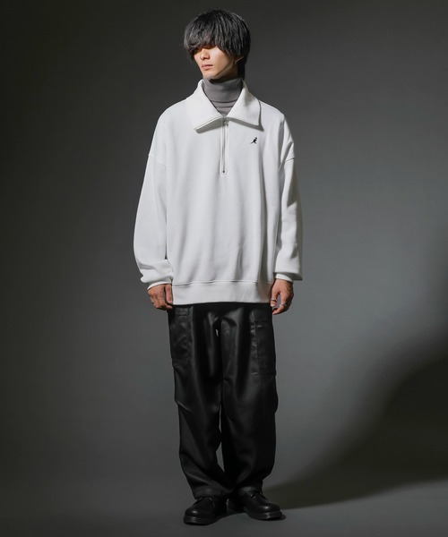 KANGOL(カンゴール)の「【KANGOL×A.S.Mコラボ】ハーフジップ 裏起毛スウェット / ハイネック プルオーバー ルーズトレーナー(スウェット・メンズ・チャコールグレー/オフホワイト/ブラック/ブルーグリーン・M/L)」の5枚目の写真