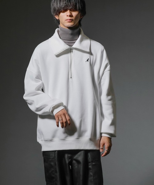 KANGOL(カンゴール)の「【KANGOL×A.S.Mコラボ】ハーフジップ 裏起毛スウェット / ハイネック プルオーバー ルーズトレーナー(スウェット・メンズ・チャコールグレー/オフホワイト/ブラック/ブルーグリーン・M/L)」の6枚目の写真