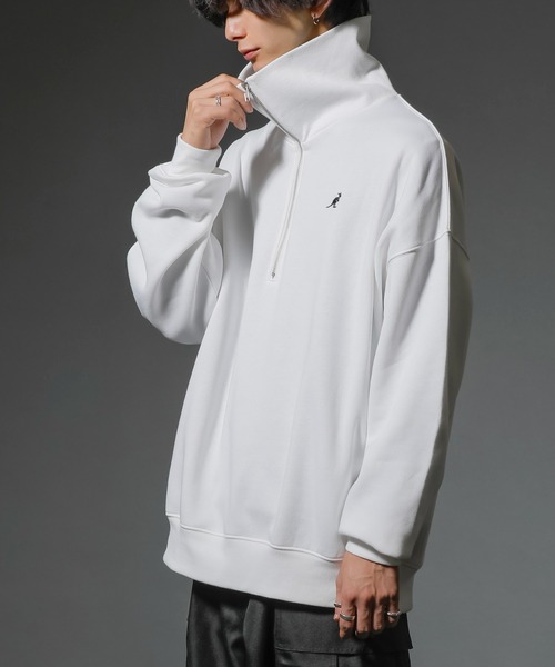 KANGOL(カンゴール)の「【KANGOL×A.S.Mコラボ】ハーフジップ 裏起毛スウェット / ハイネック プルオーバー ルーズトレーナー(スウェット・メンズ・チャコールグレー/オフホワイト/ブラック/ブルーグリーン・M/L)」の7枚目の写真