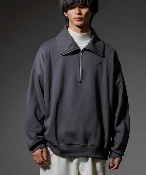 KANGOL(カンゴール)の「【KANGOL×A.S.Mコラボ】ハーフジップ 裏起毛スウェット / ハイネック プルオーバー ルーズトレーナー(スウェット・メンズ・チャコールグレー/オフホワイト/ブラック/ブルーグリーン・M/L)」の20枚目の写真
