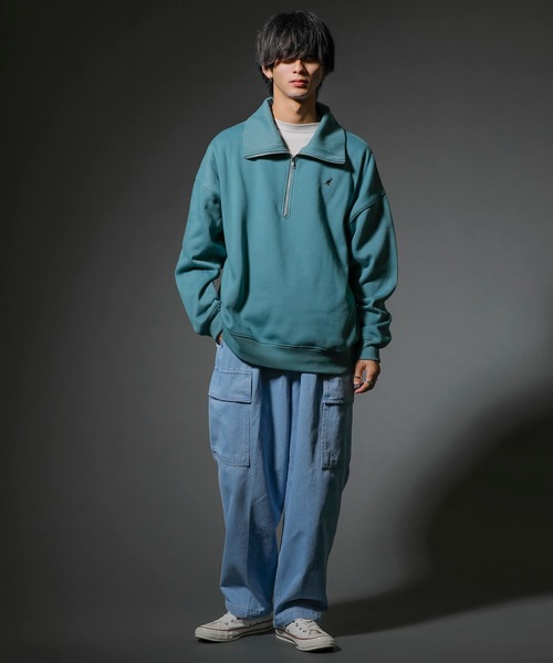 KANGOL(カンゴール)の「【KANGOL×A.S.Mコラボ】ハーフジップ 裏起毛スウェット / ハイネック プルオーバー ルーズトレーナー(スウェット・メンズ・チャコールグレー/オフホワイト/ブラック/ブルーグリーン・M/L)」の22枚目の写真