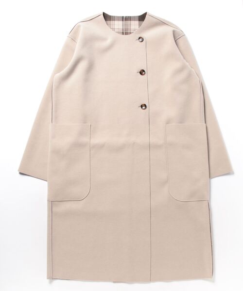 STYLEBLOCK(スタイルブロック)の「ネル裏チェックプリントオーバーコート(トレンチコート・レディース・グレイッシュベージュ/ブラウン・M)」の5枚目の写真