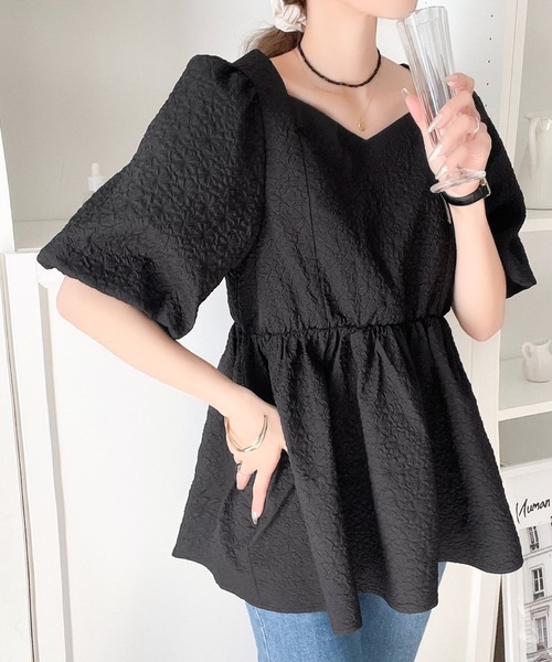 セール】上品に大人可愛い◎ 前後2wayふくれジャガーペプラム