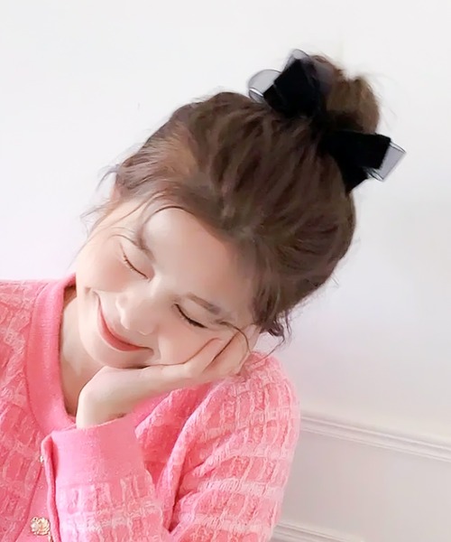 DiamondHearts（ダイヤモンドハーツ）の「ベロアとオーガンジーのダブルリボンヘアゴム（ヘアゴム・レディース・ブラック・SMALL）」の6枚目の写真