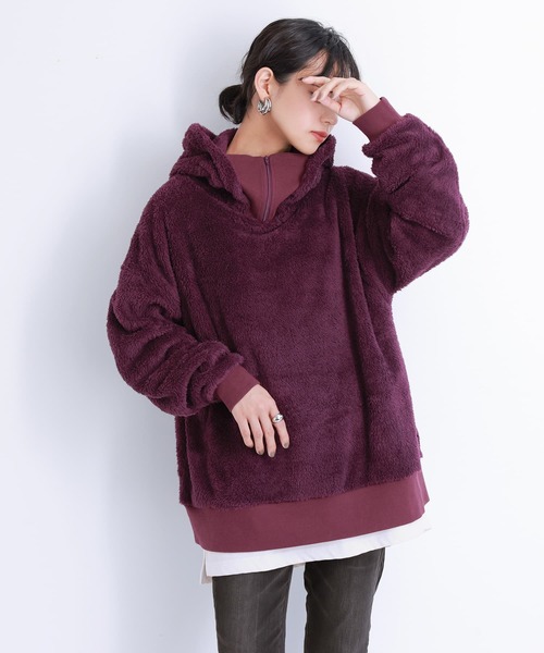 n'OrLABEL（ノアールレーベル）の「『スタンドジップ付きボアパーカー』（パーカー・レディース・パープル/チャコール・FREE）」の3枚目の写真