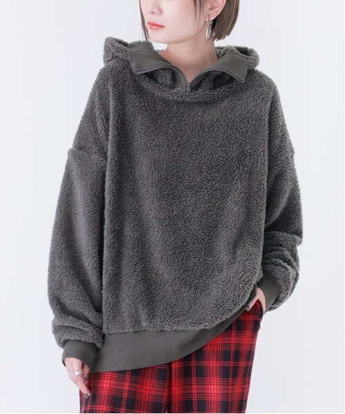 n'OrLABEL（ノアールレーベル）の「『スタンドジップ付きボアパーカー』（パーカー・レディース・パープル/チャコール・FREE）」の7枚目の写真