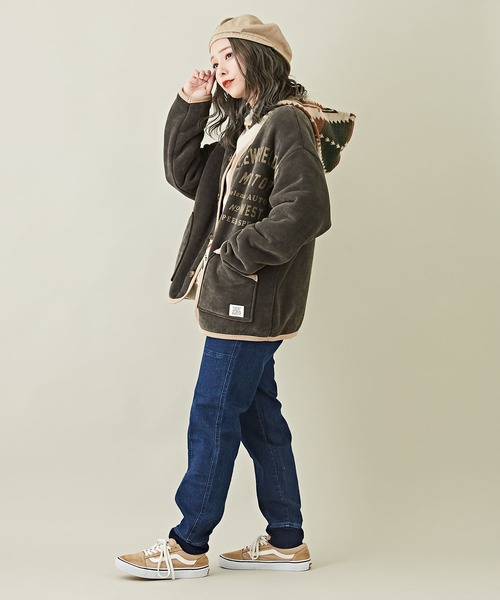 ぱるページ❤裏ボア&ポケット付き❤ラグランスリーブノーカラージャケット【d CUBE SUGAR（キューブシュガー）の「裏ボアベロアノーカラージャケット