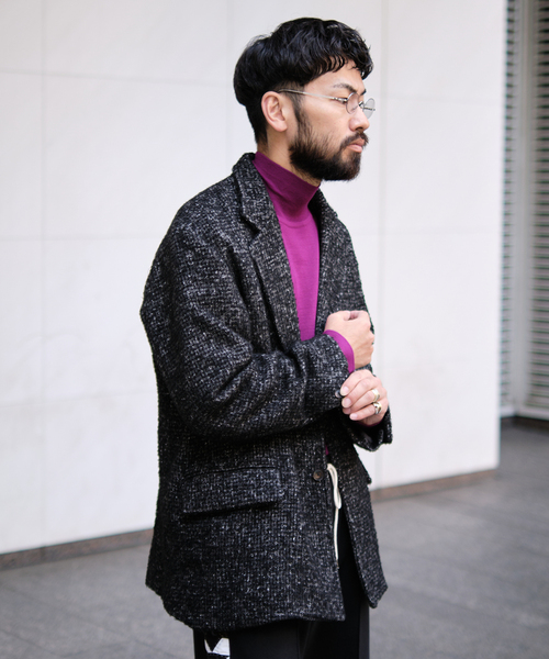 EDIFICE LA BOUCLE（エディフィスラブークル）の「【LA BOUCLE / ラブ―クル】リング ツイード ジャコット（テーラードジャケット・メンズ・ブラック・2/3）」の4枚目の写真