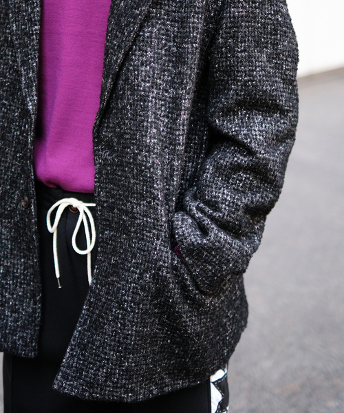 EDIFICE LA BOUCLE（エディフィスラブークル）の「【LA BOUCLE / ラブ―クル】リング ツイード ジャコット（テーラードジャケット・メンズ・ブラック・2/3）」の7枚目の写真