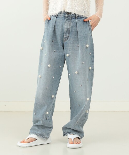 CAROLINA GLASER（カロリナ グレイサー）の「パール デニムパンツ（デニムパンツ・レディース・インディゴブルー/ブルー・ONE SIZE）」の2枚目の写真