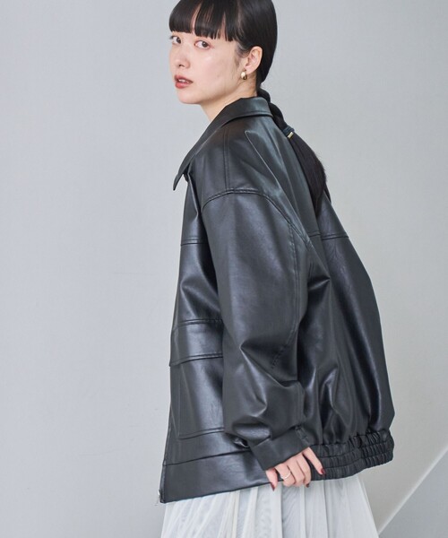coen（コーエン）の「レザーライクビッグジャケット（ブルゾン・レディース・ブラック/ダークブラウン・FREE）」の4枚目の写真