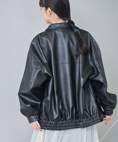 coen（コーエン）の「レザーライクビッグジャケット（ブルゾン・レディース・ブラック/ダークブラウン・FREE）」の6枚目の写真