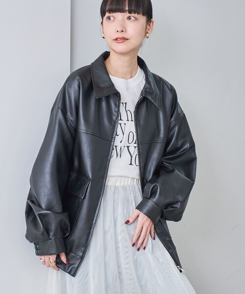 coen（コーエン）の「レザーライクビッグジャケット（ブルゾン・レディース・ブラック/ダークブラウン・FREE）」の7枚目の写真