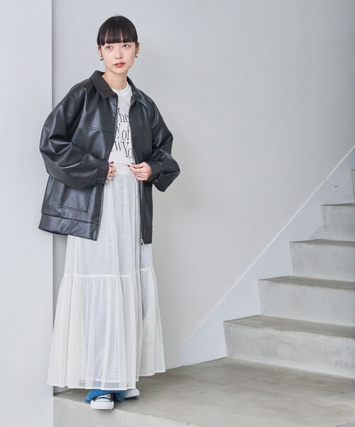 coen（コーエン）の「レザーライクビッグジャケット（ブルゾン・レディース・ブラック/ダークブラウン・FREE）」の8枚目の写真