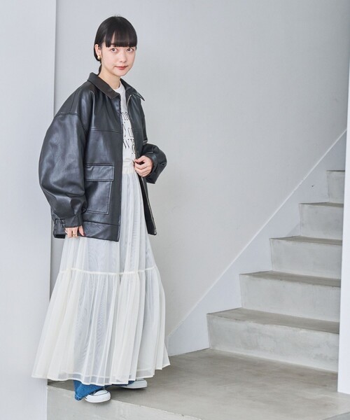 coen（コーエン）の「レザーライクビッグジャケット（ブルゾン・レディース・ブラック/ダークブラウン・FREE）」の9枚目の写真