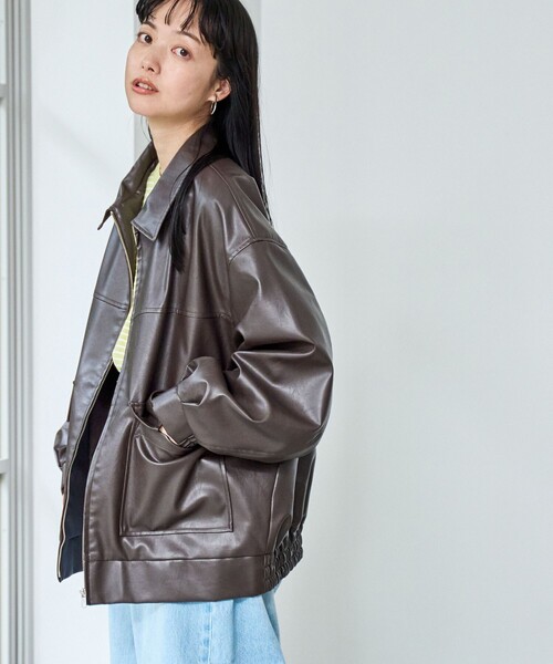 coen（コーエン）の「レザーライクビッグジャケット（ブルゾン・レディース・ブラック/ダークブラウン・FREE）」の17枚目の写真