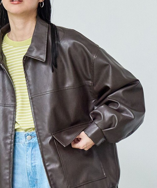 coen（コーエン）の「レザーライクビッグジャケット（ブルゾン・レディース・ブラック/ダークブラウン・FREE）」の20枚目の写真