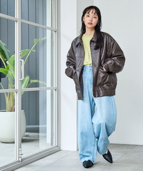 coen（コーエン）の「レザーライクビッグジャケット（ブルゾン・レディース・ブラック/ダークブラウン・FREE）」の21枚目の写真