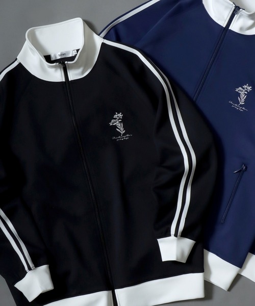 SITRY（シトリー）の「SITRY Flower Embroidery Track Jacket/別注 ワンポイント花刺繍 トラックジャケット レディース メンズ ジャージ（ジャージ・メンズ・ベージュ/ネイビー/ホワイト/ブラック・M/XL/L）」の3枚目の写真