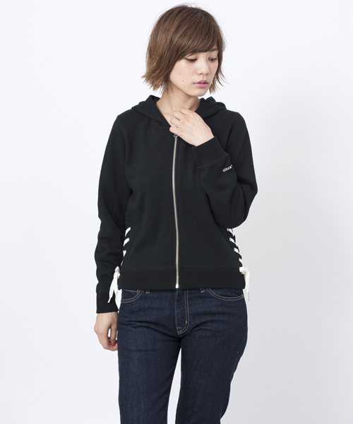 MILKFED.（ミルクフェド）の「LACE UP ZIP HOODIE（レースアップ/ジップ/フード）（スウェット・レディース・ホワイト/ブラック/アッシュ・SMALL/MEDIUM）」の3枚目の写真
