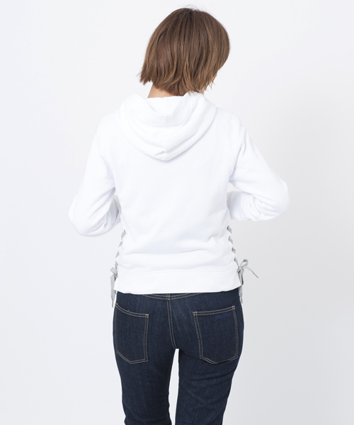 MILKFED.（ミルクフェド）の「LACE UP ZIP HOODIE（レースアップ/ジップ/フード）（スウェット・レディース・ホワイト/ブラック/アッシュ・SMALL/MEDIUM）」の5枚目の写真