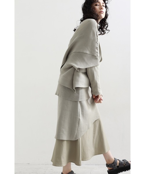 OSMOSIS（オズモーシス）の「レイヤードフレアーヘムニットスカート（スカート・レディース・ベージュ/ブラック/ライトグリーン・ONE SIZE）」の4枚目の写真