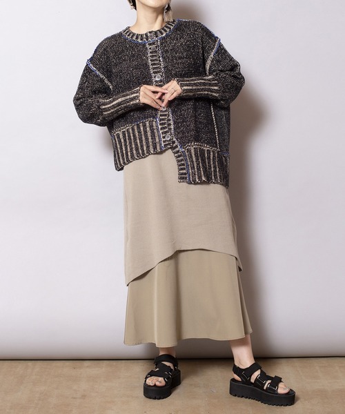 OSMOSIS（オズモーシス）の「レイヤードフレアーヘムニットスカート（スカート・レディース・ベージュ/ブラック/ライトグリーン・ONE SIZE）」の7枚目の写真