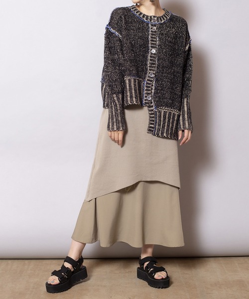 OSMOSIS（オズモーシス）の「レイヤードフレアーヘムニットスカート（スカート・レディース・ベージュ/ブラック/ライトグリーン・ONE SIZE）」の8枚目の写真