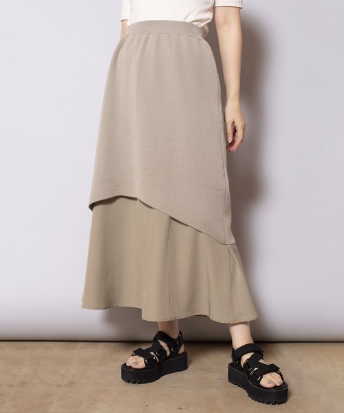 OSMOSIS（オズモーシス）の「レイヤードフレアーヘムニットスカート（スカート・レディース・ベージュ/ブラック/ライトグリーン・ONE SIZE）」の17枚目の写真