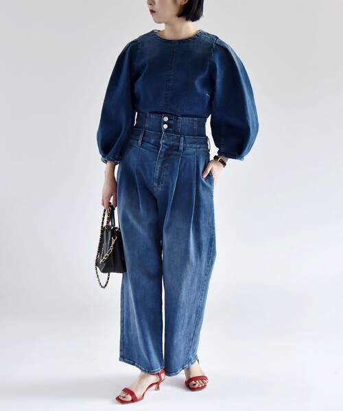 quaranciel:〈洗濯機可能〉ハイウエスト ワイド タック デニム パンツ quaranciel（カランシエル）の「quaranciel:〈洗濯機可能〉ハイ