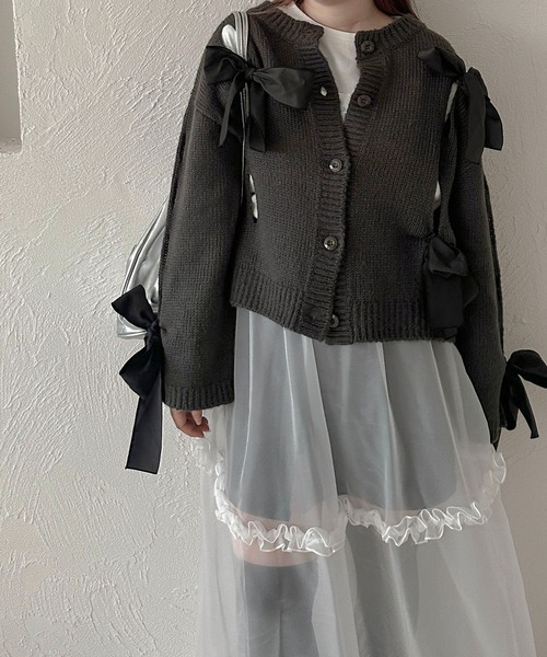 apres jour clair(アプレジュールクレア)の「【apres jour clair】リボン付きニットカーデ【ZOZOTOWN限定アイテム】(カーディガン/ボレロ・レディース・ブルー/グレー/アイボリー・フリー/X-LARGE)」の12枚目の写真