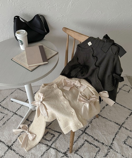 セール】【apres jour clair】リボン付きニットカーデ【ZOZOTOWN限定