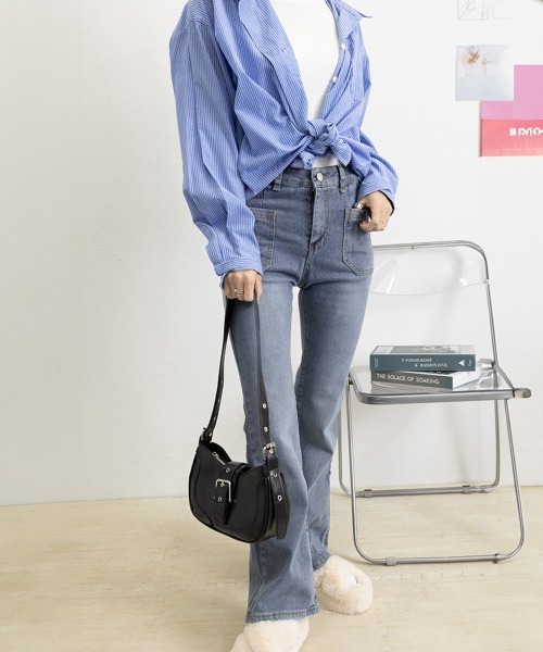 Miniministore(ミニミニストア)の「フレアデニムパンツ セミフレアパンツ韓国(デニムパンツ・レディース・インディゴブルー/ブラック/ブラウン・L/M/S/XL)」の14枚目の写真