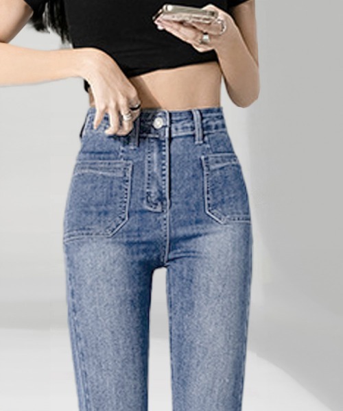 Miniministore(ミニミニストア)の「フレアデニムパンツ セミフレアパンツ韓国(デニムパンツ・レディース・インディゴブルー/ブラック/ブラウン・L/M/S/XL)」の6枚目の写真