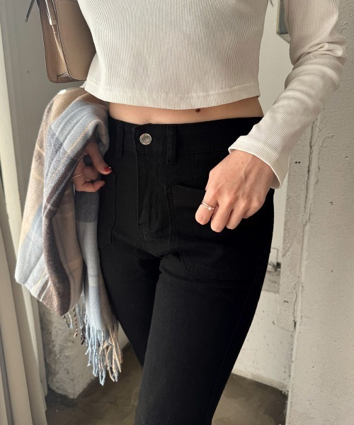 Miniministore(ミニミニストア)の「フレアデニムパンツ セミフレアパンツ韓国(デニムパンツ・レディース・インディゴブルー/ブラック/ブラウン・L/M/S/XL)」の12枚目の写真