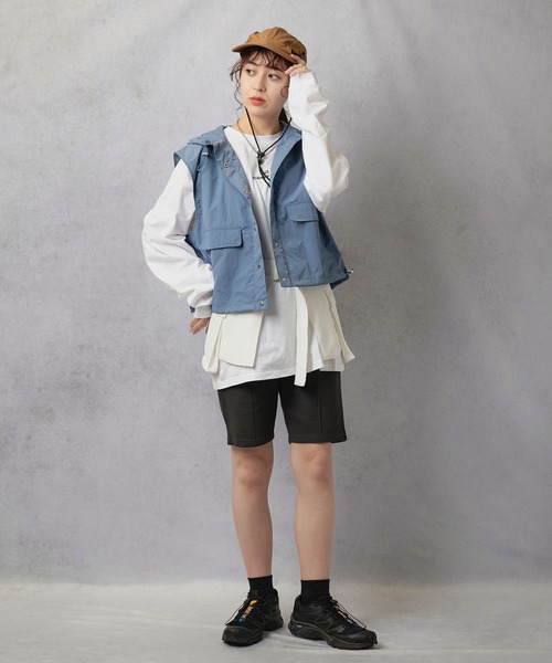 Lull（ルル）の「【Lull / ルル】ナイロンショートフードベスト（ベスト・レディース・ブルー/ブラック/カーキ・ONESIZE）」の17枚目の写真