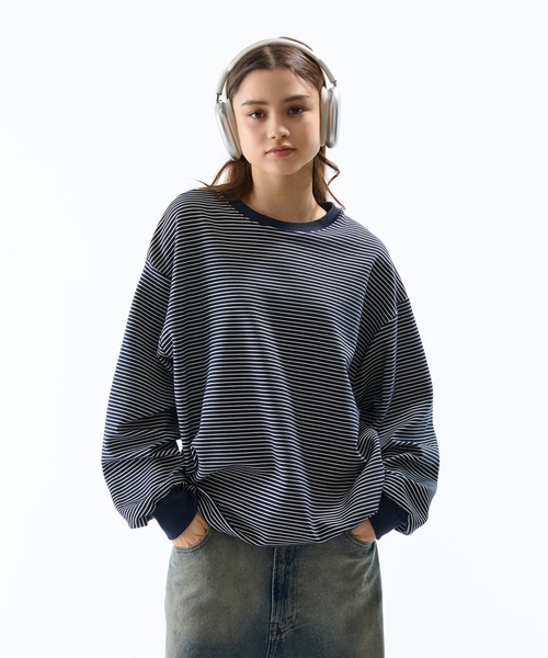 WETTEMPT（ウィテンプト）の「CREW NECK DRAW CORD BORDER LONG TEE / クルーネックドローコードボーダーロンT（Tシャツ/カットソー・メンズ・ネイビー/ブラック系その他/オフホワイト/ブラック/ブラウン/ホワイト/ネイビー系・SMALL/MEDIUM/LARGE）」の7枚目の写真