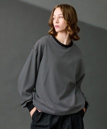 CREW NECK DRAW CORD BORDER LONG TEE / クルーネックドローコードボーダーロンT