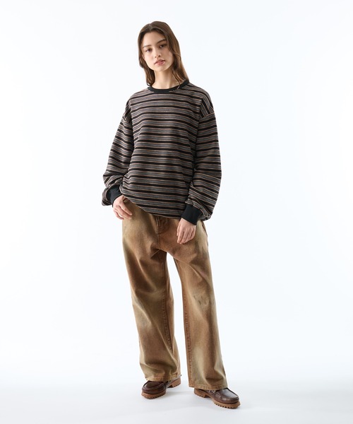 CREW NECK DRAW CORD BORDER LONG TEE / クルーネックドロー