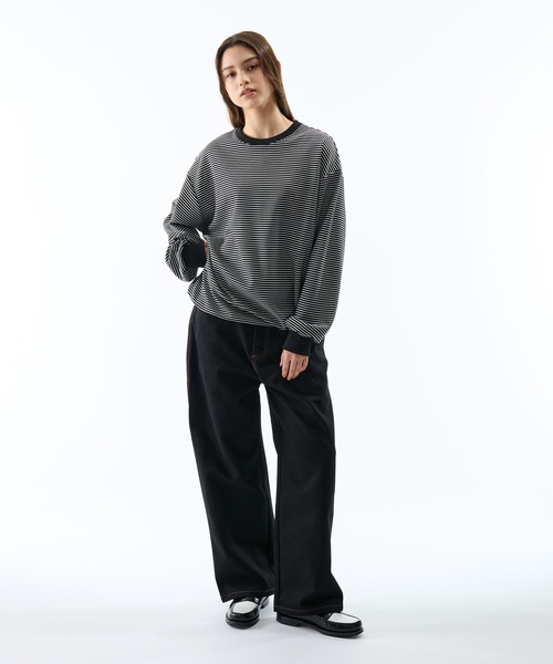 CREW NECK DRAW CORD BORDER LONG TEE / クルーネックドロー