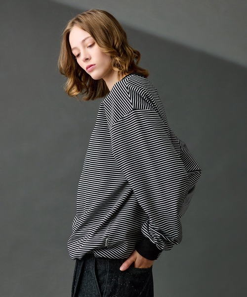 WETTEMPT（ウィテンプト）の「CREW NECK DRAW CORD BORDER LONG TEE / クルーネックドローコードボーダーロンT（Tシャツ/カットソー・メンズ・ネイビー/ブラック系その他/オフホワイト/ブラック/ブラウン/ホワイト/ネイビー系・SMALL/MEDIUM/LARGE）」の16枚目の写真