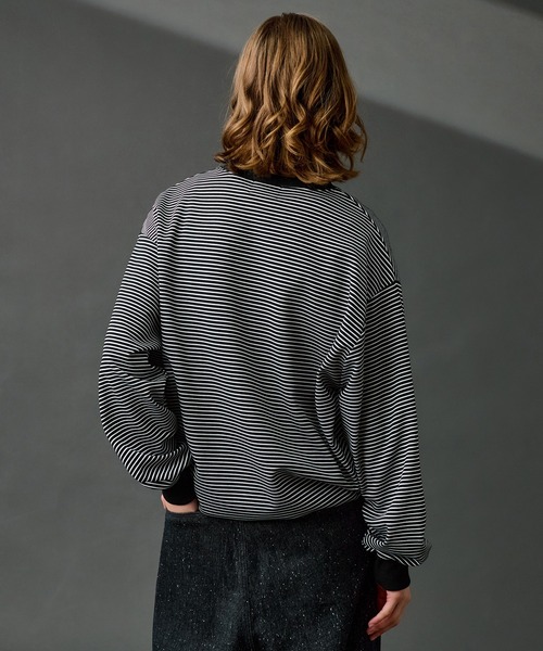 WETTEMPT（ウィテンプト）の「CREW NECK DRAW CORD BORDER LONG TEE / クルーネックドローコードボーダーロンT（Tシャツ/カットソー・メンズ・ネイビー/ブラック系その他/オフホワイト/ブラック/ブラウン/ホワイト/ネイビー系・SMALL/MEDIUM/LARGE）」の17枚目の写真